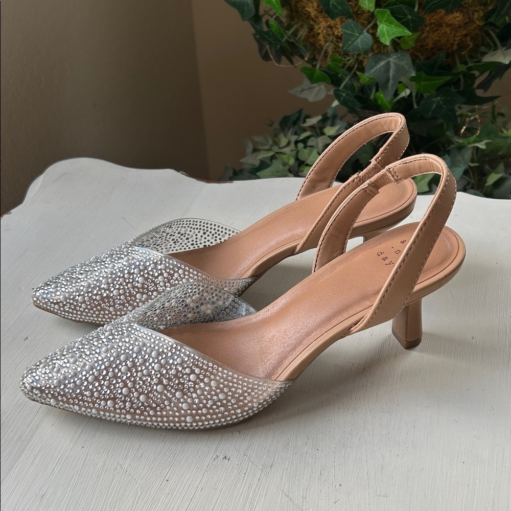 A New Day Isabel Embellished Slingback Kitten Heels Size 8.5 EUC